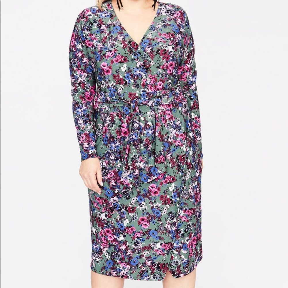 NWT Rachel Roy Green Floral Wrap Dress